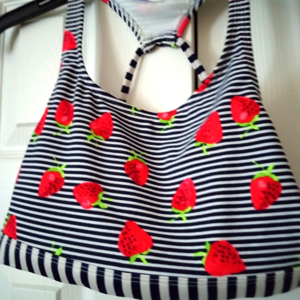 Cat & Jack 14/16 girls strawberries,/striped swimsuit top